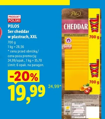 Ser cheddar w plastrach XXL Pilos promocja w Lidl