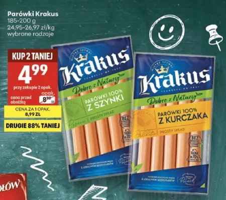 Parówki 100% z kurczaka Krakus promocja w Delikatesy Centrum