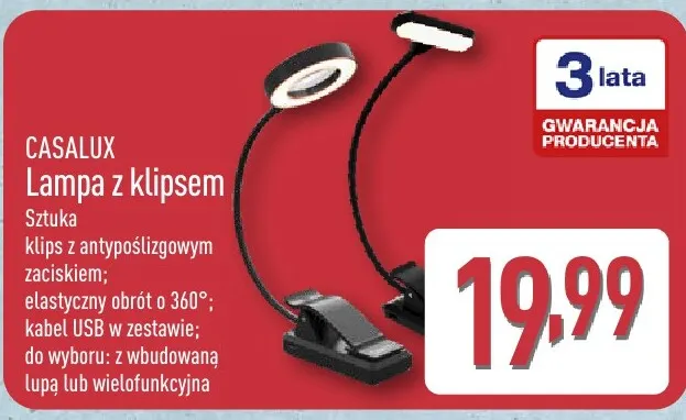 Lampa z klipsem wielofunkcyjna Casalux promocja w Aldi