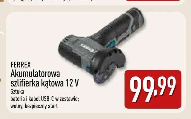 Akumulatorowa szlifierka kątowa Ferrex promocja w Aldi