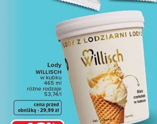 Lody Willisch biała czekolada w kokosie promocja w Carrefour
