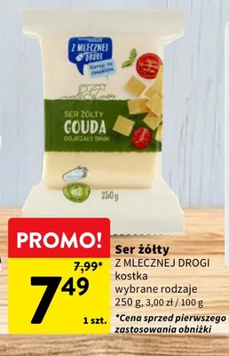 Ser żółty w kostce Z Mlecznej Drogi promocja w Intermarche