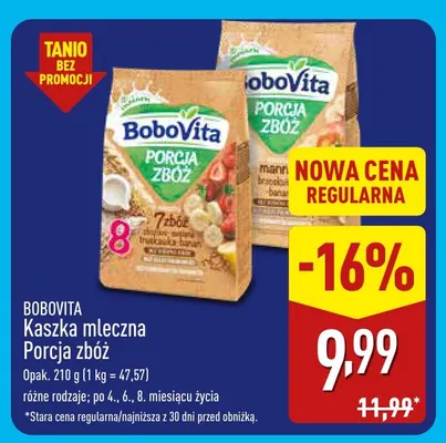 Kaszka mleczna Porcja zbóż BoboVita promocja w Aldi