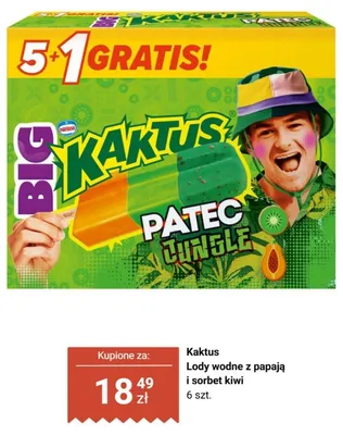 Lody wodne Kaktus Patec Jungle z papają i sorbet kiwi 6-pak promocja w Biedronka