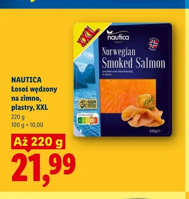 Łosoś wędzony na zimno plastry XXL Nautica promocja w Lidl