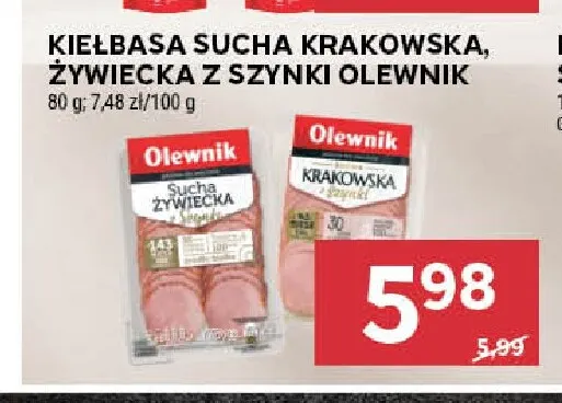 Kiełbasa sucha żywiecka z szynki Olewnik promocja w Stokrotka