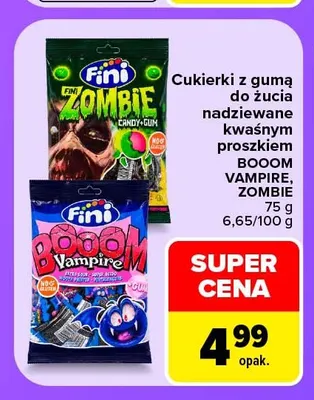 Cukierki z gumą do żucia nadziewane kwaśnym proszkiem Zombie Fini promocja w Carrefour