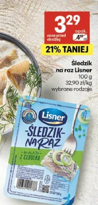 Śledzie na raz Lisner Śledzie marynowane z cebulą wybrane rodzaje promocja w Delikatesy Centrum