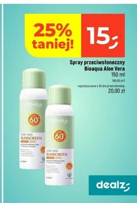 Spray przeciwsłoneczny Bioaqua Aloe Vera SPF 60 promocja w Dealz