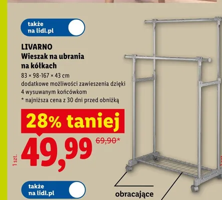 Wieszak na ubrania na kółkach LIVARNO 83x98-167x43cm promocja w Lidl