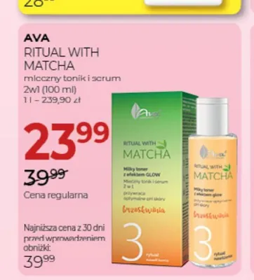 Mleczny tonik i serum 2w1 Ava Ritual with Matcha promocja w Drogerie Jawa