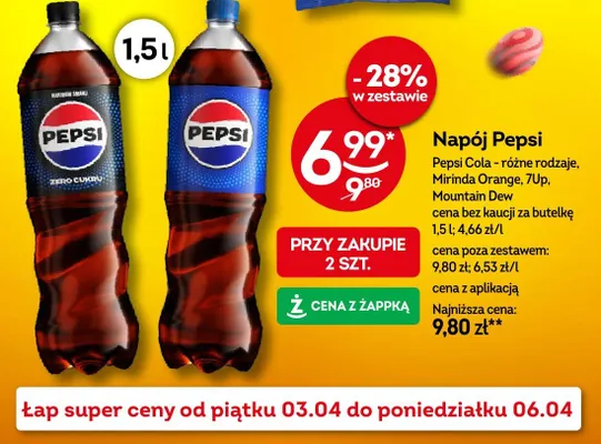 Napój Pepsi Cola różne rodzaje promocja w Żabka