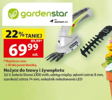 Nożyce do trawy i żywopłotu Gardenstar 3,6V promocja w Auchan
