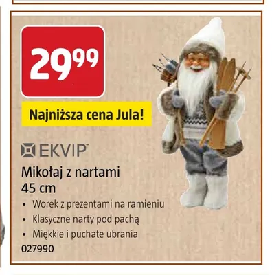 Mikołaj z nartami 45 cm Ekvip promocja w Jula