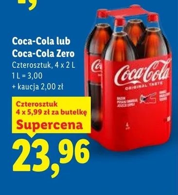 Napój gazowany Coca-Cola 4x2l promocja w Lidl