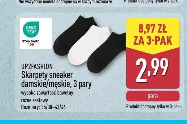 Skarpety sneaker damskie męskie UP2FASHION 3-pak promocja w Aldi