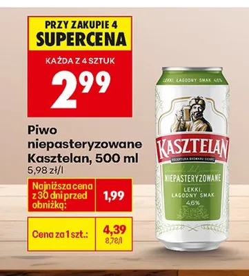 Piwo Kasztelan Niepasteryzowane promocja w Biedronka