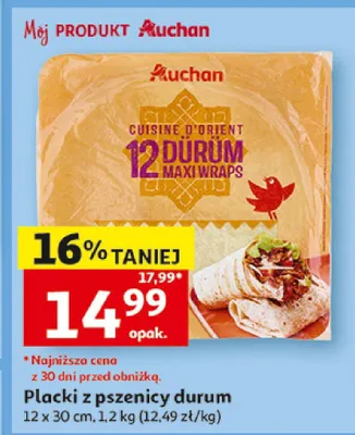 Placki z pszenicy durum Auchan Cuisine d'Orient 12 Durum Maxi Wraps promocja w Auchan