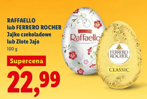 Jajko czekoladowe Raffaello lub Ferrero Rocher lub Złote Jajo promocja w Lidl