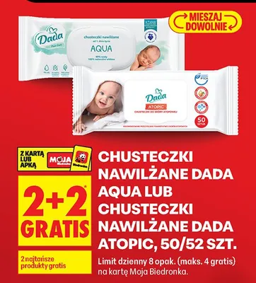 Chusteczki nawilżane Aqua lub Atopic 2+2 GRATIS promocja w Biedronka