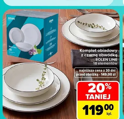 Komplet obiadowy z czarną obwódką Solen Line 18 elementów Altom promocja w Carrefour