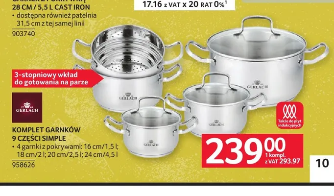 Komplet garnków 9 części Simple Gerlach promocja w Selgros