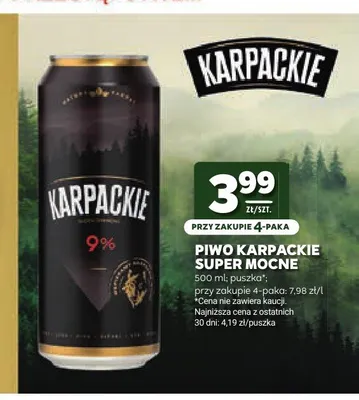 Piwo Karpackie Super Mocne 4-pak 500 ml promocja w Stokrotka