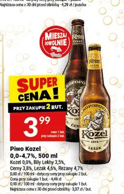 Piwo Kozel Cerny 3,8% promocja w Twój Market