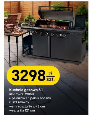 Kuchnia gazowa 6.1 6 palników + 1 palnik boczny ruszt żeliwny wym. rusztu 94x43cm wys. grilla 121cm promocja w Castorama