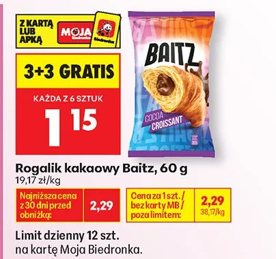 Rogalik kakaowy 3+3 GRATIS promocja w Biedronka
