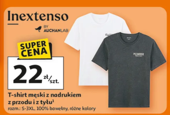T-shirt męski z nadrukiem z przodu i z tyłu Inextenso promocja w Auchan