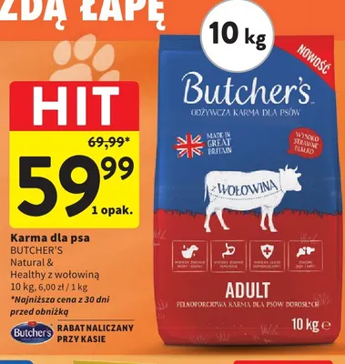 Karma dla psa Butcher's Natural & Healthy z wołowiną promocja w Intermarche