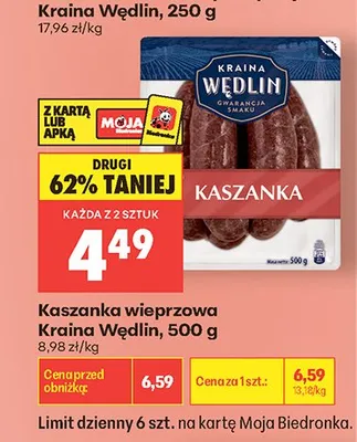 Kaszanka wieprzowa Kraina Wędlin promocja w Biedronka