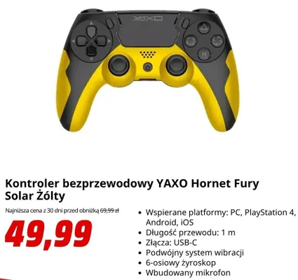 Kontroler bezprzewodowy Yaxo Hornet Fury Solar Żółty promocja w Media Markt