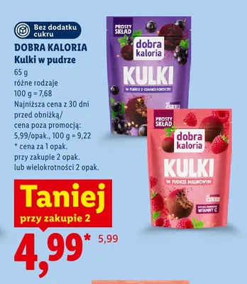 Kulki w pudrze z czarnej porzeczki Dobra Kaloria bez dodatku cukru promocja w Lidl
