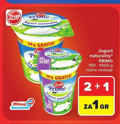 Jogurt naturalny Zott Primo promocja w Carrefour Market