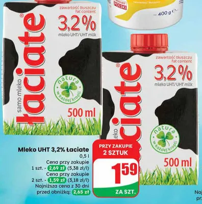 Mleko UHT 3,2% Łaciate promocja w Dino