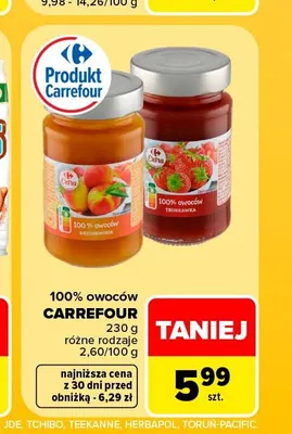 Dżem owoców Carrefour Brzoskwinia 100% promocja w Carrefour