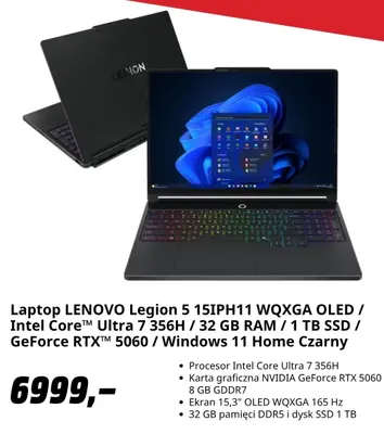 Laptop Lenovo Legion 5 15IPH11 Wqxga Oled promocja w Media Markt