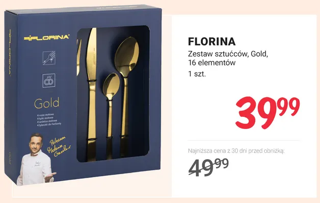 Zestaw sztućców Gold 16 elementów Florina promocja w Rossmann