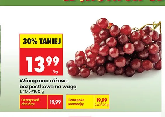 Winogrono różowe bezpestkowe na wagę promocja w Biedronka