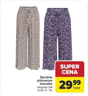 Spodnie plisowane damskie długość 3/4 rozm. S - XL promocja w Carrefour