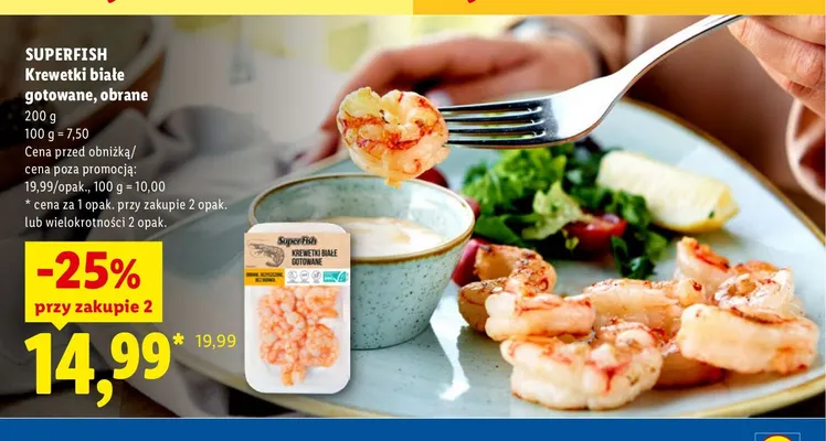 Krewetki białe gotowane obrane SuperFish promocja w Lidl
