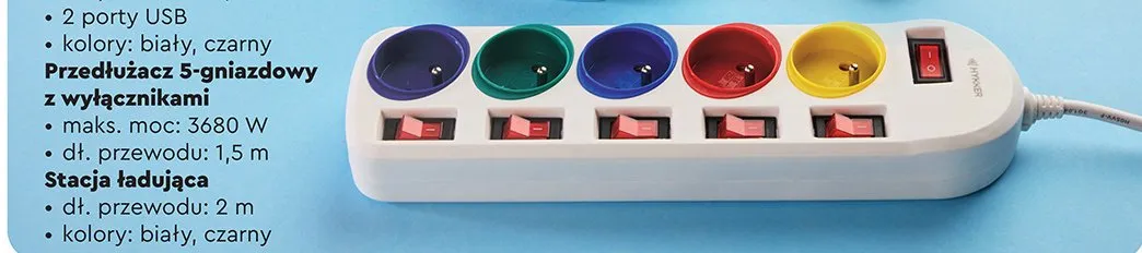Przedłużacz  5-gniazdowy z wyłącznikiem 3 m promocja w Biedronka