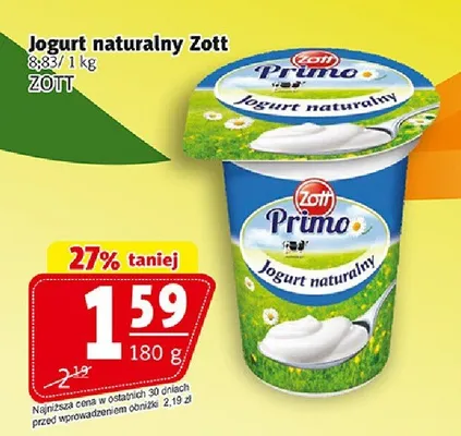Jogurt naturalny Zott Primo promocja w Prim Market