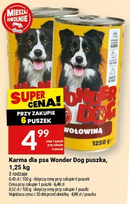 Karma dla psa Wonder Dog puszka, 1,25 kg wołowina promocja w Twój Market