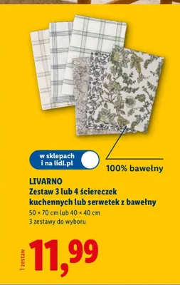 Zestaw 3 lub 4 ściereczek kuchennych z bawełny promocja w Lidl