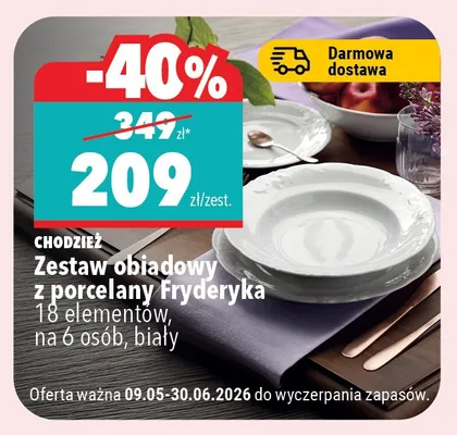 Zestaw obiadowy z porcelany Fryderyka CHODZIEŻ 18 elementów na 6 osób biały promocja w Biedronka Home