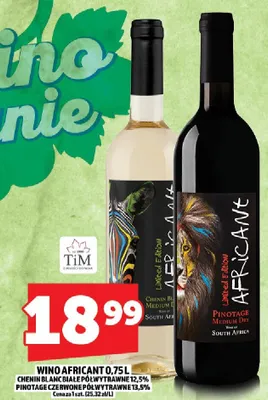Wino Africant Chenin Blanc białe półwytrawne 12.5% Pinotage czerwone półwytrawne 13.5% promocja w TOPAZ