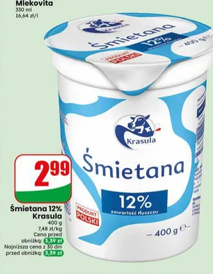 Śmietana 12% Krasula promocja w Dino